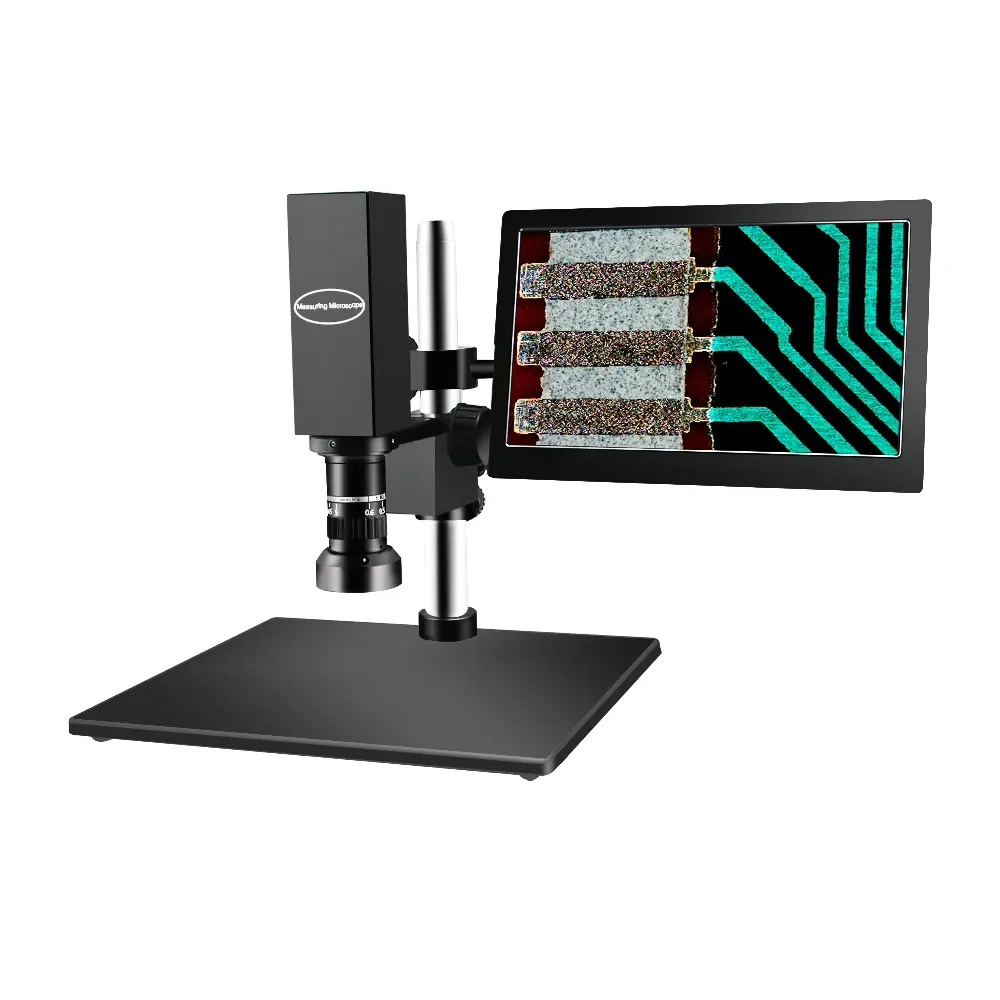 AM31260D 0.6X-5.0X Zoom objektif PCB muayene lehimleme LCD ekran kaynak PCB ile Video bileşik ölçüm mikroskop
