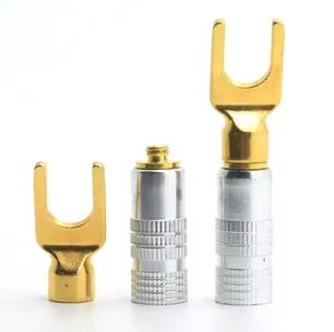 High quality Gold Plated 24K Brass Y U- type Spade Terminal Audio Speaker Cable Wire Connector