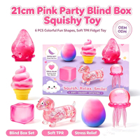 Boîte mystère rose de 21 cm, 6 jouets anti-stress souples en TPR, formes colorées et amusantes, pour soulager le stress