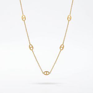 18K Gold Plated Stainless Steel Mariner Oval Cutout Link Cable Chain <b>Necklace</b>, Minimalist Light Luxury Women Clavicle Jewelry - Product Image 1