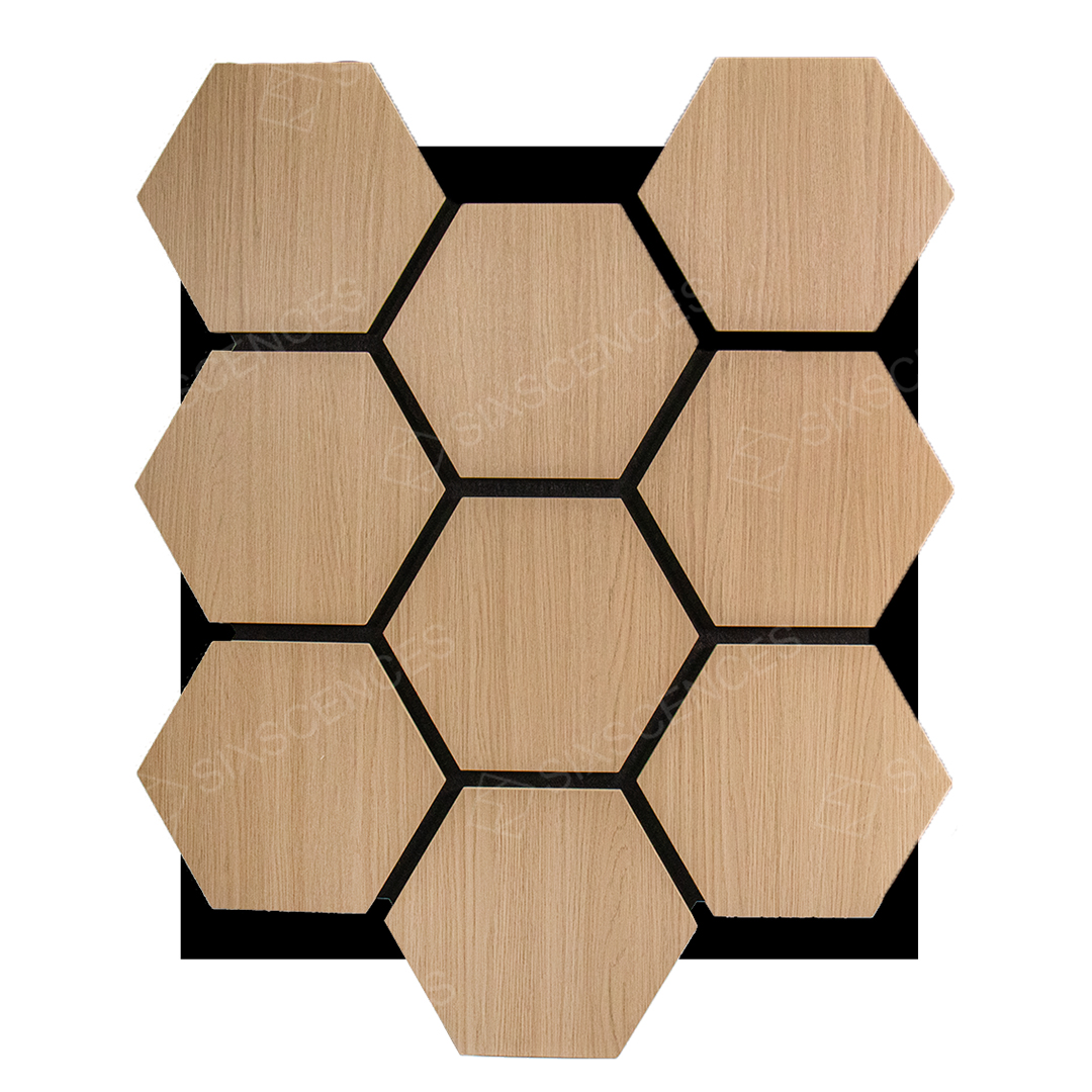 Hexagon wood panels DIY Acoustic Wall ceiling tiles interior design Sound proofing Solutions