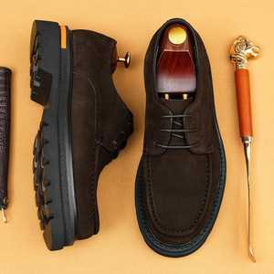 Thick-soled leather <b>shoes</b> for men, breathable and <b>height</b>-<b>increasing</b>, mocha brown suede leather, full-grain cowhide business <b>shoe</b> - Product Image 3