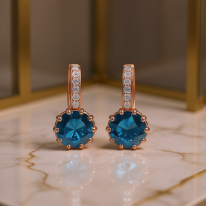 Orecchini Pendenti E190 Placcati in Oro Rosa con Topazio Taglio Brillante Rotondo, Montatura a Griffe, Orecchini Pendenti da Donna per Feste e Occasioni Speciali - Product Image 2