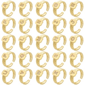 Nuevo Anillo Ajustable de Cobre con Baño de Oro y Circonitas, Diseño de Letra Inicial, Joyería de Moda al por Mayor - Product Image 1