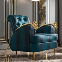 Meubles de salon italiens de luxe, fauteuil individuel, accoudoir en forme de serpent, pieds en bois de cuivre pur, ensemble en velours, contemporain pour la maison
