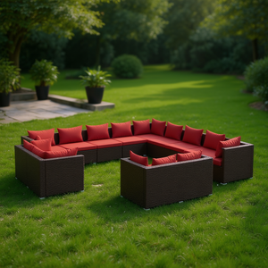 Ensemble de salon de jardin en rotin PE brun modulaire 10 places, mobilier d'extérieur au design contemporain, résistant aux intempéries - Product Image 2