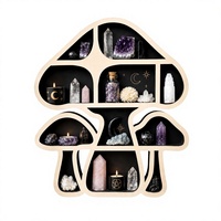 Étagère de présentation en bois découpé en forme de champignon à quatre niveaux, support de rangement pour pierres de cristal, décoration murale gothique sorcière pour la maison et le bureau, cadeau