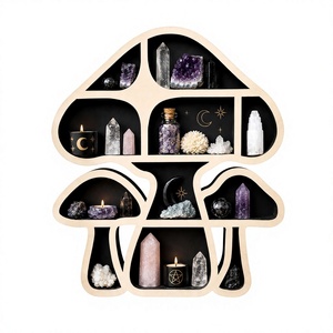 Ahşap Mantar Kesimli Sergi Rafı Dört Katlı Kristal Taş Depolama Rafı Duvara Monte Cadı Tarzı Gotik Ev Masaüstü Dekor Hediyesi - Product Image 3