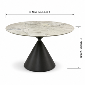 Table à manger ronde en quartzite naturel <span class=keywords><strong>Mont</strong></span> Blanc 1350 mm, 4 places, base en métal brillant, vente en gros pour salle à manger - Product Image 1