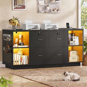 SENYU Contemporary Black Filing <b>Cabinet</b> <b>with</b> 4 <b>Drawers</b> Lockable Doors Office <b>Storage</b> for Home Office Furniture - Product Image 1