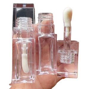 6.5ml Square <b>Clear</b> Empty Lip <b>Gloss</b> Wand Tube Container with Big Brush Head Cosmetic Packaging Custom Transparent Lipgloss Tubes - Product Image 2