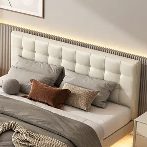 Modern Latest Design Up-holestered Floating King Bed Frame Bed Bedroom Furniture Genuine White Leather Double Bed