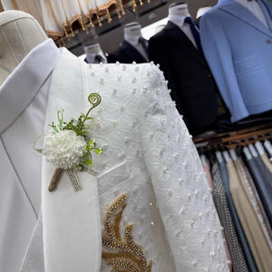 Индивидуальные деловые костюмы шаль с лацканами однобортный костюм из 3 предметов облегающий мужской костюм свадебный Выпускной костюм - Product Image 4