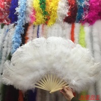 Grand ventilateur de plumes d'autruche rouge tenu dans la main 100CM et 130CM carnaval danse du ventre scène Performance plumes ventilateur Plumes artisanat 13 os