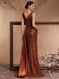 Zarif v yaka Splice Sequins abiye kadınlar kolsuz Mermaid resmi lüks parti flama balo kokteyl elbisesi - Product Image 2