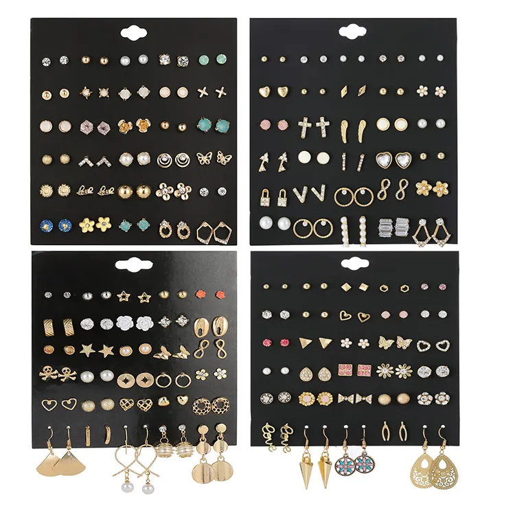 LIVE4U Giá Rẻ Mới Nhất Bán Buôn 30 Cặp Rhinestone Đa Yếu Tố Vàng Mini Stud Earrings Thiết Kế Cho Phụ Nữ Cô Gái