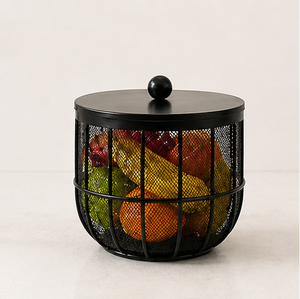 Nordic Style <b>Round</b> Metal Fruit Bowl with Dustproof <b>Cover</b> Decorative Iron Mesh Storage Basket for Dining <b>Table</b> - Product Image 6