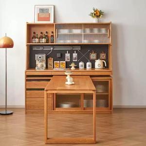 Nordic Cherry Wood Sideboard Extendable Pull Out <b>Table</b> Integrated Cabinet Living Room Storage Furniture - Product Image 3