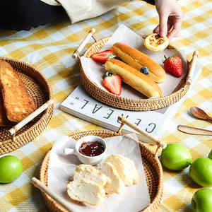 Bandeja <span class=keywords><strong>de</strong></span> ratán hecha a mano para <span class=keywords><strong>desayuno</strong></span>, cesta <span class=keywords><strong>de</strong></span> mimbre para fruta, pan, Picnic, aperitivos, contenedor <span class=keywords><strong>de</strong></span> almacenamiento <span class=keywords><strong>de</strong></span> cocina con mango <span class=keywords><strong>de</strong></span> madera - Product Image 2