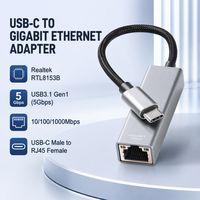 Adaptateur USB-C vers Gigabit Ethernet avec lecteur de CD-ROM intégré et double indicateur LED, boîtier en aluminium RTL8153B pour ordinateur portable OEM ODM