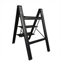 Échelle domestique pliable en aluminium à 3 marches, large, antidérapante, noire, robuste, avec système de verrouillage de sécurité, pour supermarché et escalier