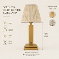 Lampe de table DC sans fil rechargeable, écologique et simple, pour restaurant, hôtel, bar, 5200 mAh, à intensité tactile, 3 températures de couleur, design moderne en tissu