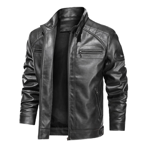 Chaqueta Casual de Cuero Sintético para Hombre, Estilo Motero, Otoño-Invierno, Ecológica, Resistente al Viento, con Dobladillo Recto, Bolsillos Laterales, Cuello Alto, Sin Capucha - Product Image 1
