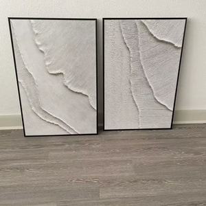 Peinture à l'huile et acrylique abstraite minimaliste texturée gravée sur pierre, diptyque, grande taille, neutre, pour décoration murale d'hôtel et de maison - Product Image 5