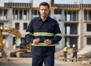 Camicia da Lavoro a Maniche Lunghe 100% Cotone Blu Navy con Bande Riflettenti, Uniforme di Sicurezza per Uomo, Abbigliamento da Lavoro per Miniera FG-16L GIALLO - Product Image 5