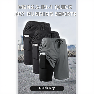 OEM/ODM <b>Mens</b> Board <b>Shorts</b> 2 in 1 Drawstring Solid Breathable Eco-Friendly Quick Dry <b>Compression</b> Liner Black Dark Grey Red XL - Product Image 2