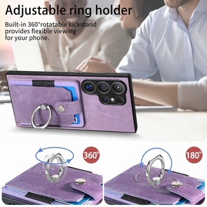 Funda Protectora de Cuerpo Completo con Anillo y Tarjetero para <span class=keywords><strong>Samsung</strong></span> S26 Ultra S25 <span class=keywords><strong>FE</strong></span> A56 M56, Cubierta de Cuero PU Grabado - Product Image 4