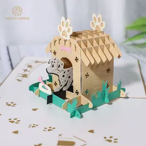 Pop Up 3D Pet köpek kulübesi doğum günü kartları tebrik kartı