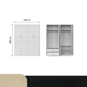 Nordic Luxury 4-Door Bedroom Wardrobe | Steel Door Upgrade Option | 160cm Wide Adjustable <strong>Large</strong> Storage <strong>Closet</strong> - Product Image 2