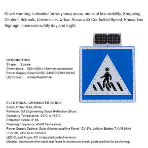 Vente directe d'usine haute visibilité 12V 5W Ip65 carré bleu LED à énergie solaire <span class=keywords><strong>carrefour</strong></span> panneau de signalisation d'avertissement pour piétons - Product Image 2