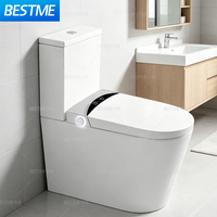 BESTME WC intelligent en céramique avec siège chauffant, à poser au sol, évacuation en P de 305 mm, télécommande, couvercle automatique et fonction lavage féminin