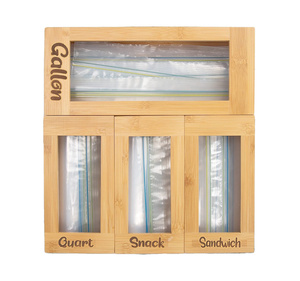 Bag Storage Ziplock Bag Dispenser Food Storage Bag Holder Bamboo Ziplock Bag Storage Organizer For Kitchen