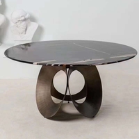 Meubles de salle à manger modernes, table ronde en pierre frittée, table de restaurant en métal noir