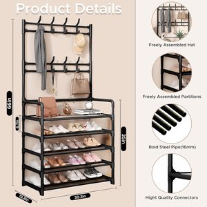 Shoes Storage <b>Stand</b> with Coat and <b>Hat</b> Rack Clothes Hanger with Shoe Organizer Floor Hanger Wholesale - Product Image 2