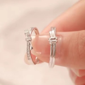 Lively Knot Bow Couple Rings Crystal Rhinestone Channel Setting Adjustable Unisex Engagement Jewelry - Product Image 1