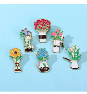 Cartone animato spilla fiore tazza di caffè rosa tulipano girasole graziosa decorazione per la cottura di lacca spille in metallo distintivi Logo in metallo - Product Image 2