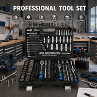 Ensemble d'outils de réparation automobile professionnels OEM de 216 pièces, clés à cliquet en acier au chrome-vanadium durable, douilles, mallette rigide