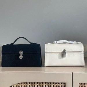 Minimalist Leather Mini <b>Square</b> Clutch With Lock Closure Top Handle Women's Handbag All Seasons Daily Use - Product Image 6