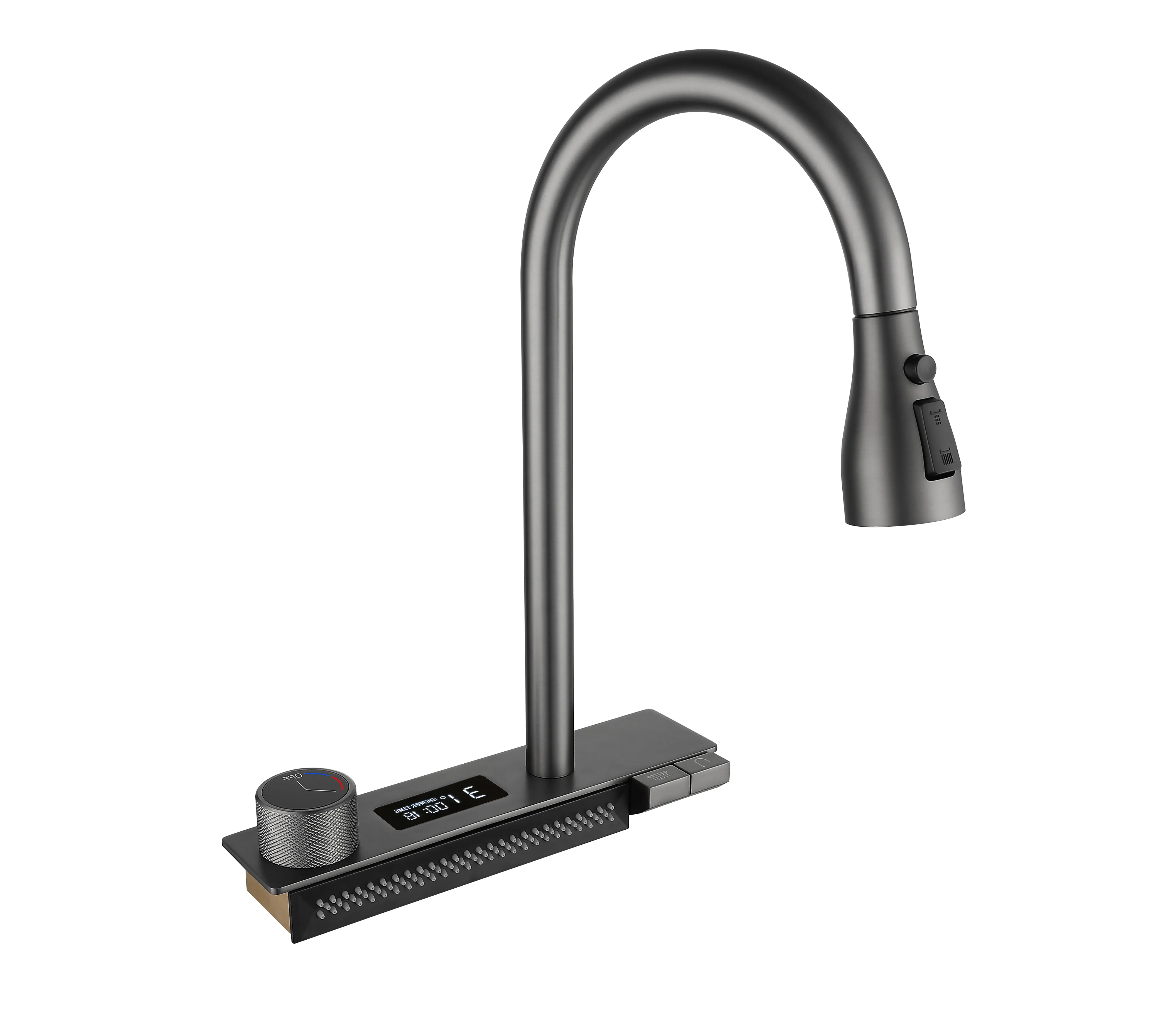 Motai 3 Funciones Mezclador de Pulverización Grifo de Agua Pull Down Flexible dos teclas de piano Cocina cascada Grifo con pantalla digital y Luz