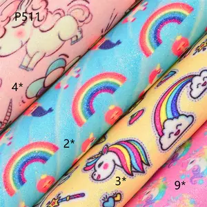 P511 Kulit Imitasi Berkilau Desain Unicorn, SEPATU Tas Tangan, Aksesori Rambut, Perlengkapan Kerajinan, Motif Desain Unicorn, Matte, Kain Glitter