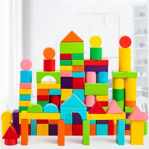 Wooden Educational Colorful 40/50/100pcs Block Preschool Kids Montessori Wooden Toys Puzzle shape matching cognitive For Kids
