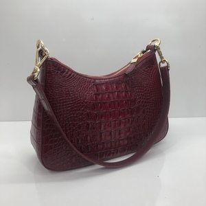 Sac à bandoulière pour femme tendance, 100% cuir de crocodile, fermeture à glissière, bandoulière simple, couleur bordeaux, toutes saisons, usage quotidien - Product Image 1