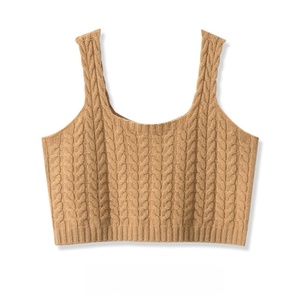 Gilet <span class=keywords><strong>sans</strong></span> manches en <span class=keywords><strong>tricot</strong></span> torsadé brodé personnalisé pour femme, col carré, 100 % laine, idéal pour l'été - Product Image 2