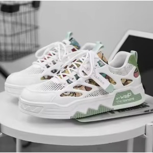 2025 New Arrival Custom Retro Style Men's Sneakers Breathable High Quality PU Insole Mesh <b>Height</b> <b>Increasing</b> Lace-Up White - Product Image 6