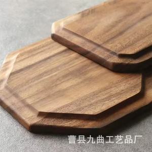 Black Walnut Wood <b>Tray</b> Round For Restaurant <b>Tea</b> Snacks Serving - Product Image 2
