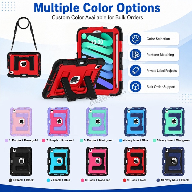 Heavy Duty Silicone PC Case with Stand Shoulder Strap Pen Holder for iPad Mini 6 7 8.3 2021 2024 OEM ODM